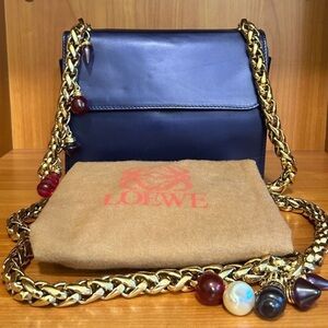 Auth Loewe Chain and Stones Crossbody Bag in Leather